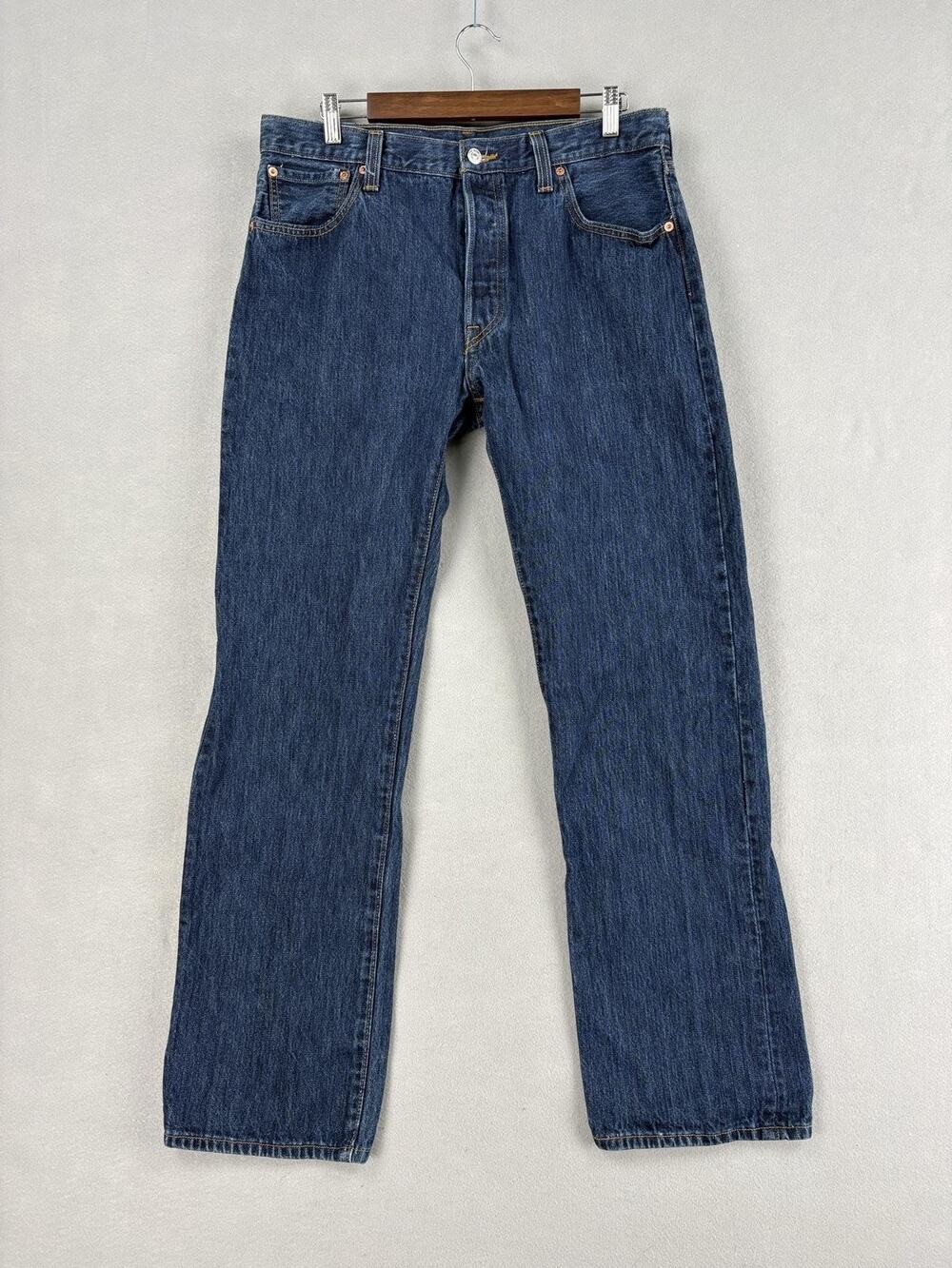 Vintage Levis 501 Jeans Mens 35x31 Dark Wash Blue Denim Straight Button Fly